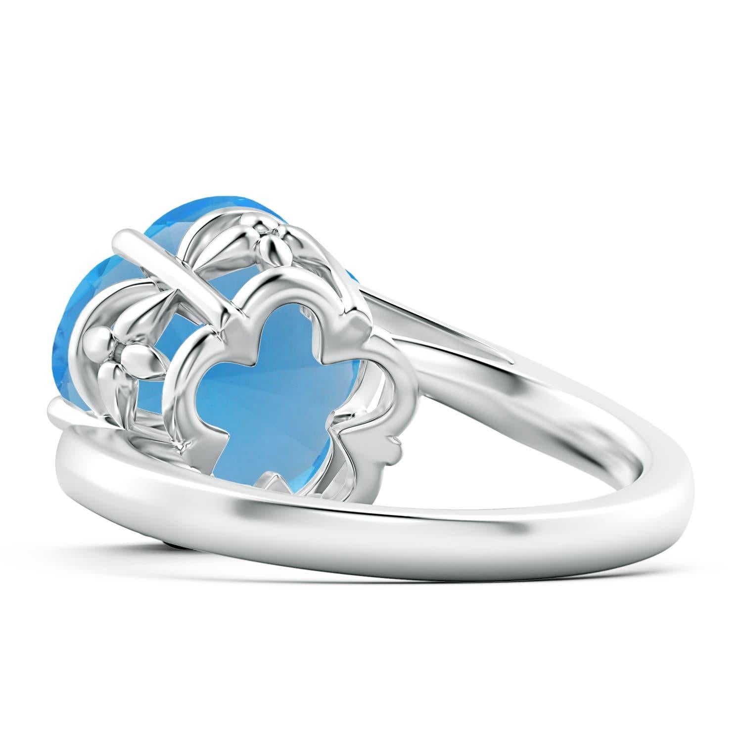 Angara Bague en or 14K à cinq pétales certifiée GIA, 7,84 ct de topaze bleue suisse Pour femmes en vente
