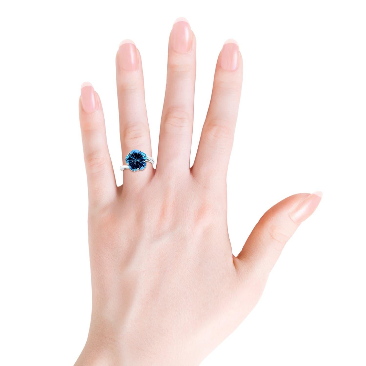 Angara Bague en or 14K à cinq pétales certifiée GIA, 7,84 ct de topaze bleue suisse en vente 1