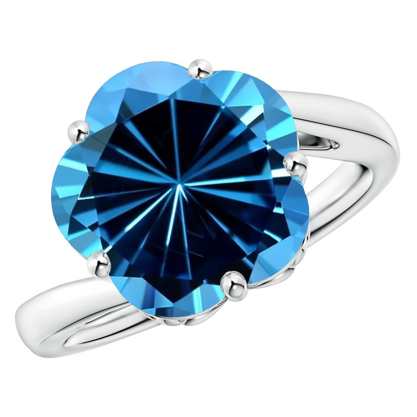 Anello Angara Nature certificato GIA a cinque petali di Topazio Blu Svizzero da 7,84 carati in oro 14K
