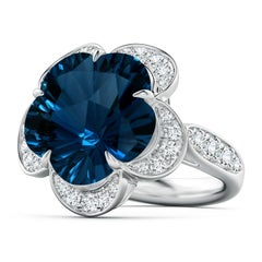 Angara Bague en or 14K avec fleur certifiée GIA 13.9 ct London Blue Topaz