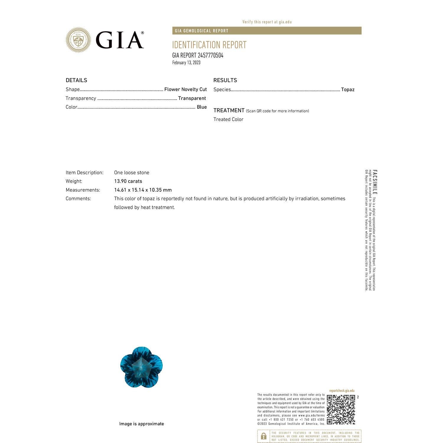 Moderno Anello con Topazio Blu di Londra da 13,9 carati certificato GIA di Angara Nature in oro 14K in vendita