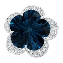 Anello con Topazio Blu di Londra da 13,9 carati certificato GIA di Angara Nature in oro 14K