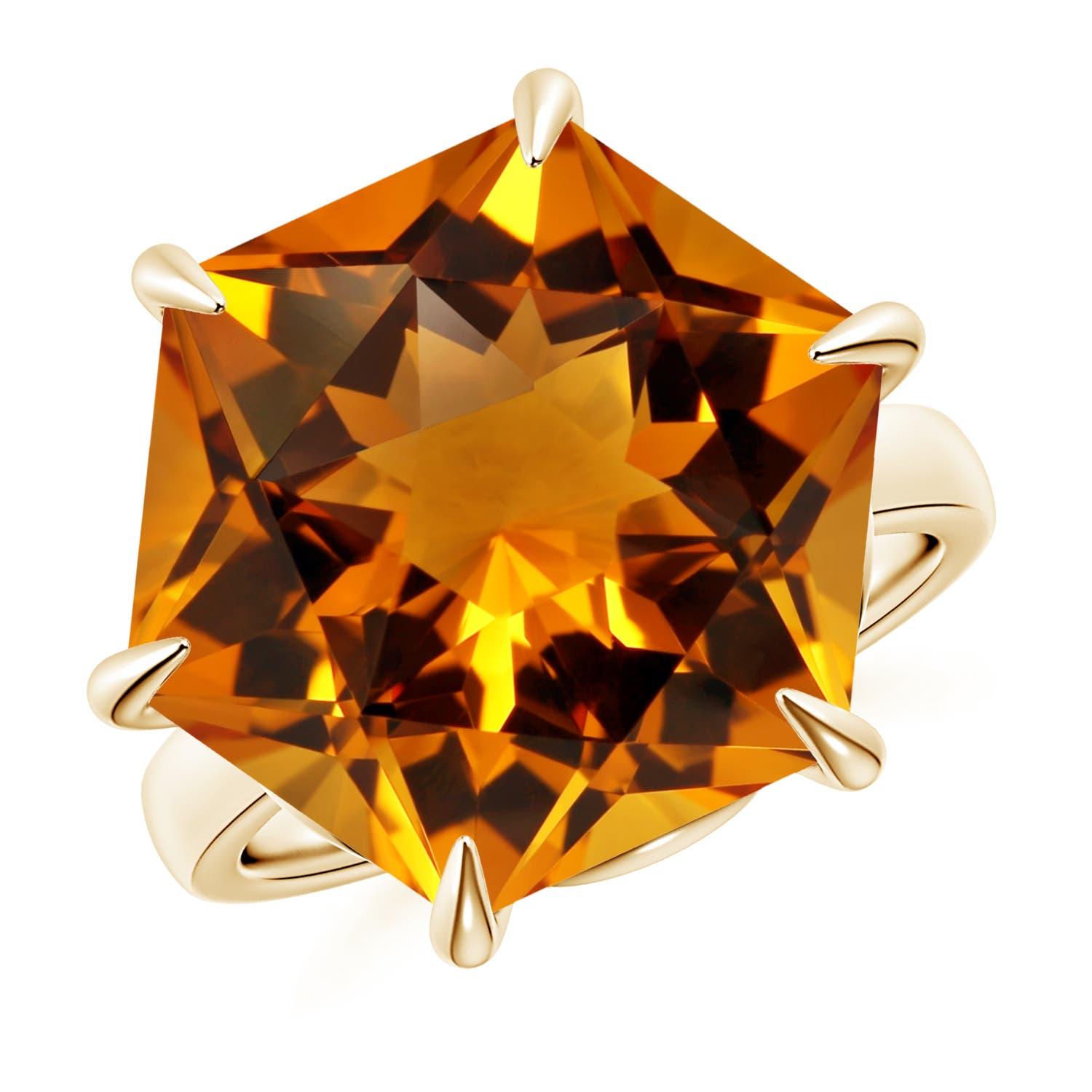 Angara Natural GIA zertifiziert hexagonal 13,05 ct Citrin Solitär Ring 14K Gold im Angebot 5