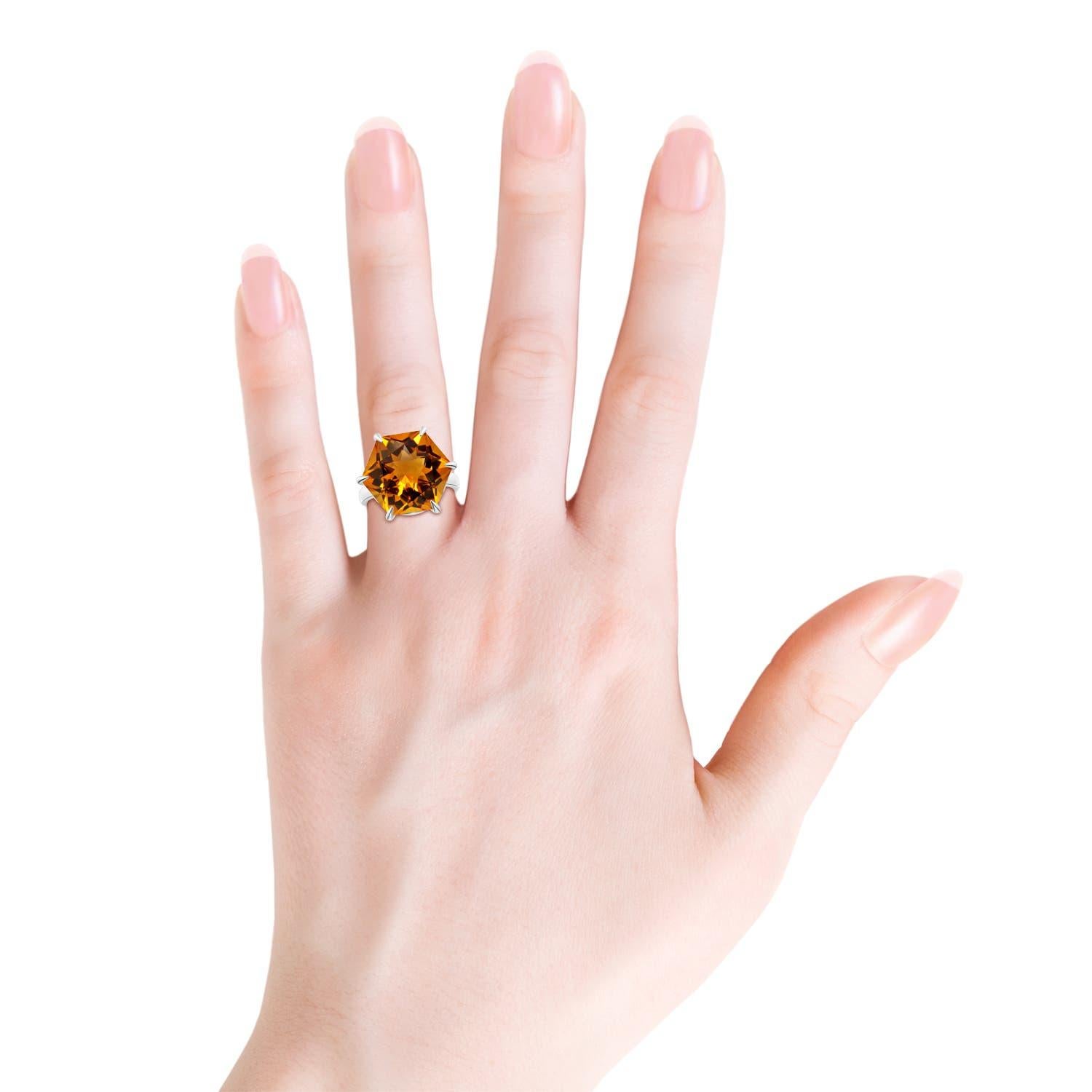 Angara Natural GIA zertifiziert hexagonal 13,05 ct Citrin Solitär Ring 14K Gold im Angebot 1