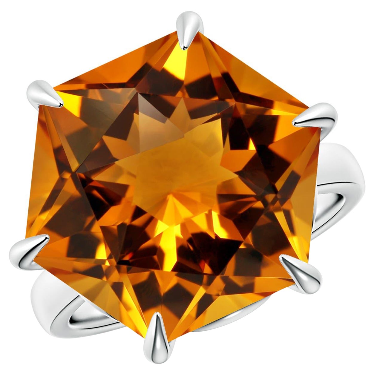 Angara Natural GIA zertifiziert hexagonal 13,05 ct Citrin Solitär Ring 14K Gold im Angebot