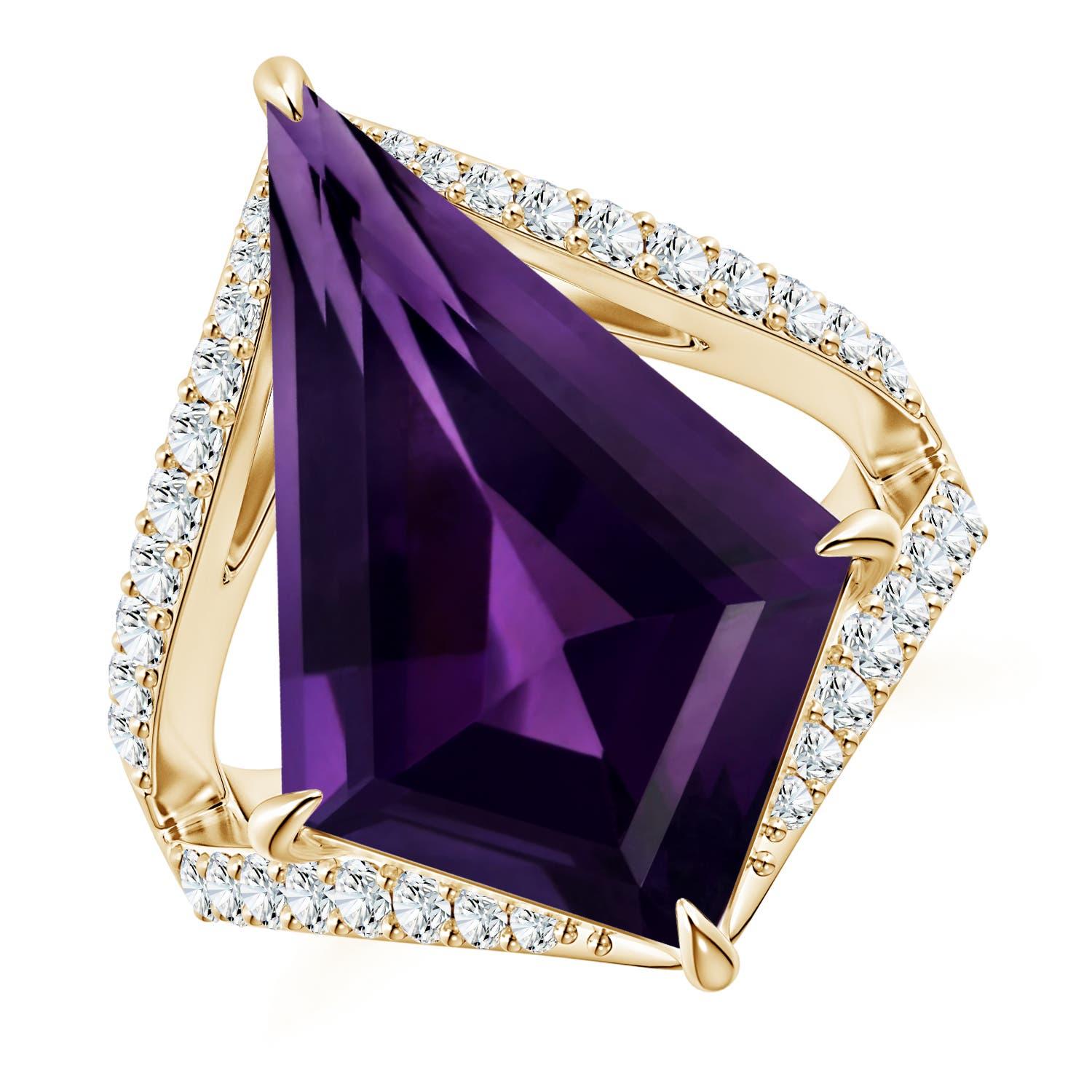 Anello con ametista a forma di aquilone da 10,07 carati in oro 14k di Angara Nature certificato GIA in vendita 5