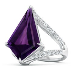 Angara Natural GIA Certified Kite-Shaped 10.07 ct Amethyst Halo Ring in 14k Gold