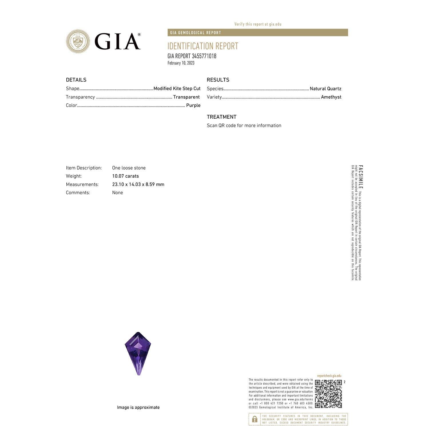 Moderno Anello con ametista a forma di aquilone da 10,07 carati in oro 14k di Angara Nature certificato GIA in vendita