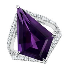 Anello con ametista a forma di aquilone da 10,07 carati in oro 14k di Angara Nature certificato GIA