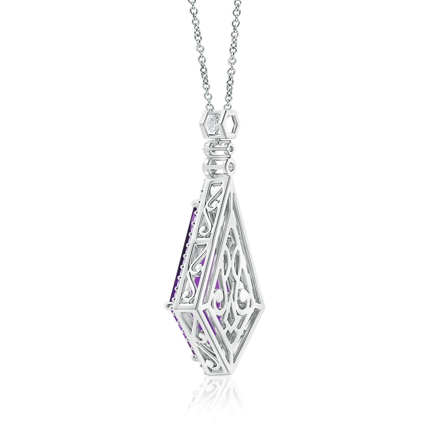 Taille losange Pendentif en or 14K avec améthyste naturelle certifiée GIA de 10,07 ct en forme de cerf-volant Angara en vente