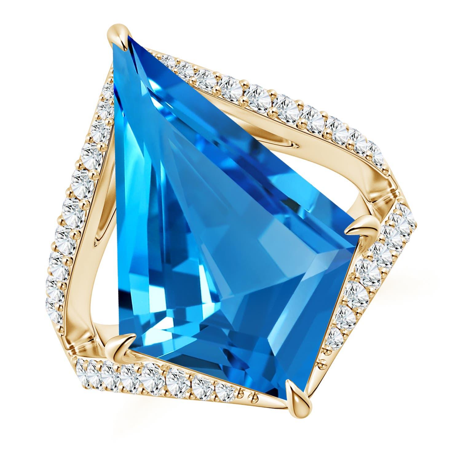 Anello Angara Nature certificato GIA a forma di aquilone da 10,21 ct di Topazio Blu Svizzero in oro 14K in vendita 5