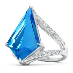 Angara Bague en forme de cerf-volant certifiée GIA 10.21 ct Swiss Blue Topaz Or 14K
