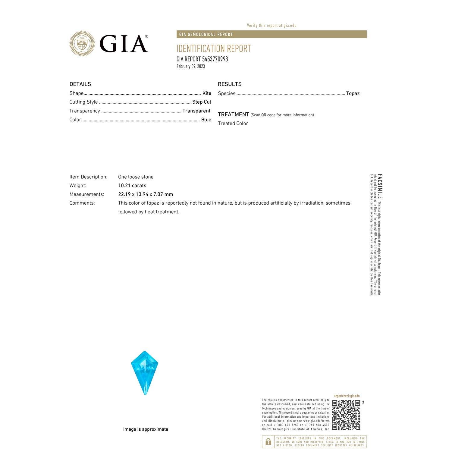 Moderno Anello Angara Nature certificato GIA a forma di aquilone da 10,21 ct di Topazio Blu Svizzero in oro 14K in vendita