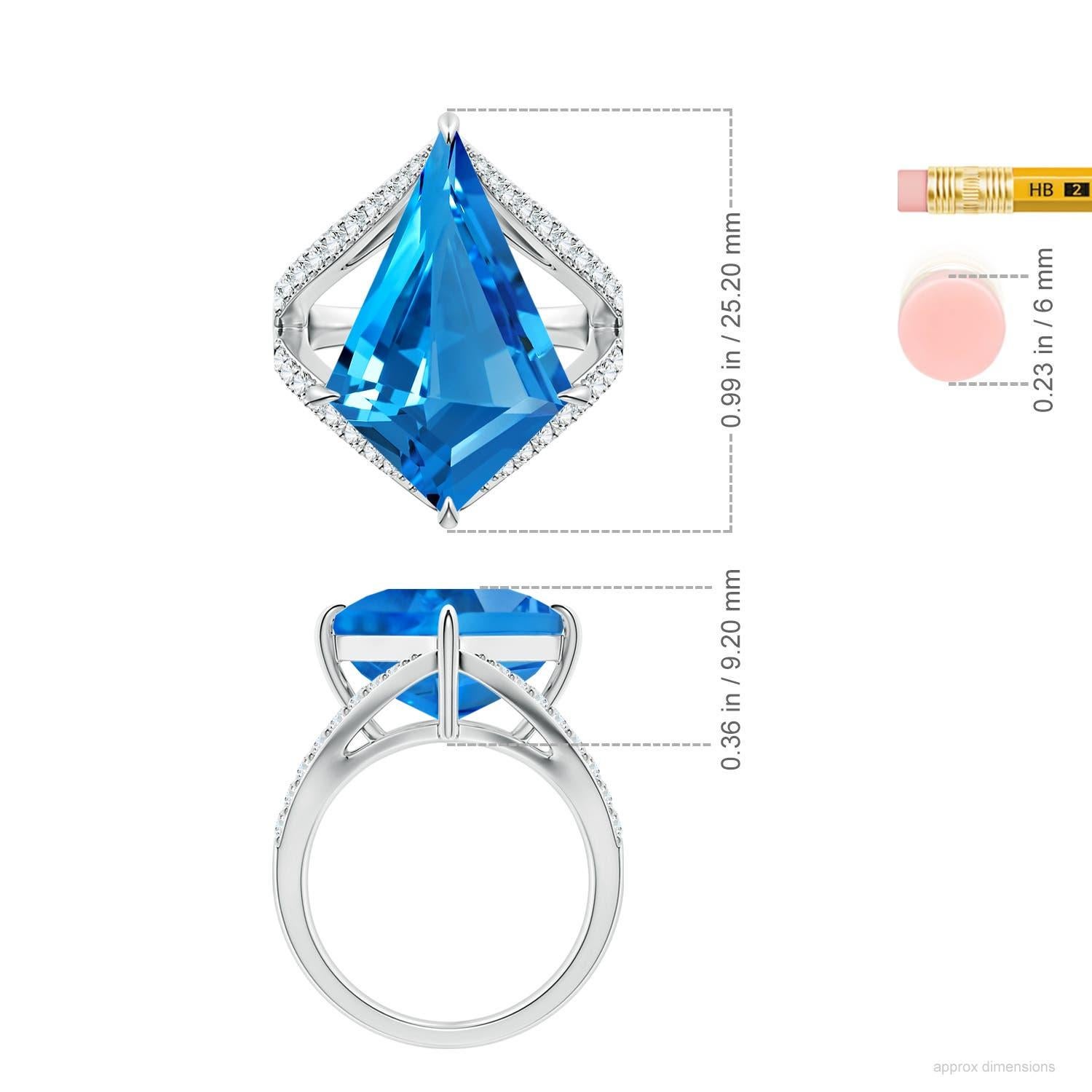 Anello Angara Nature certificato GIA a forma di aquilone da 10,21 ct di Topazio Blu Svizzero in oro 14K in vendita 2