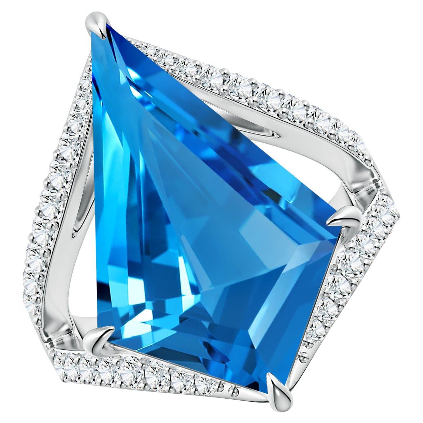 Anello Angara Nature certificato GIA a forma di aquilone da 10,21 ct di Topazio Blu Svizzero in oro 14K in vendita