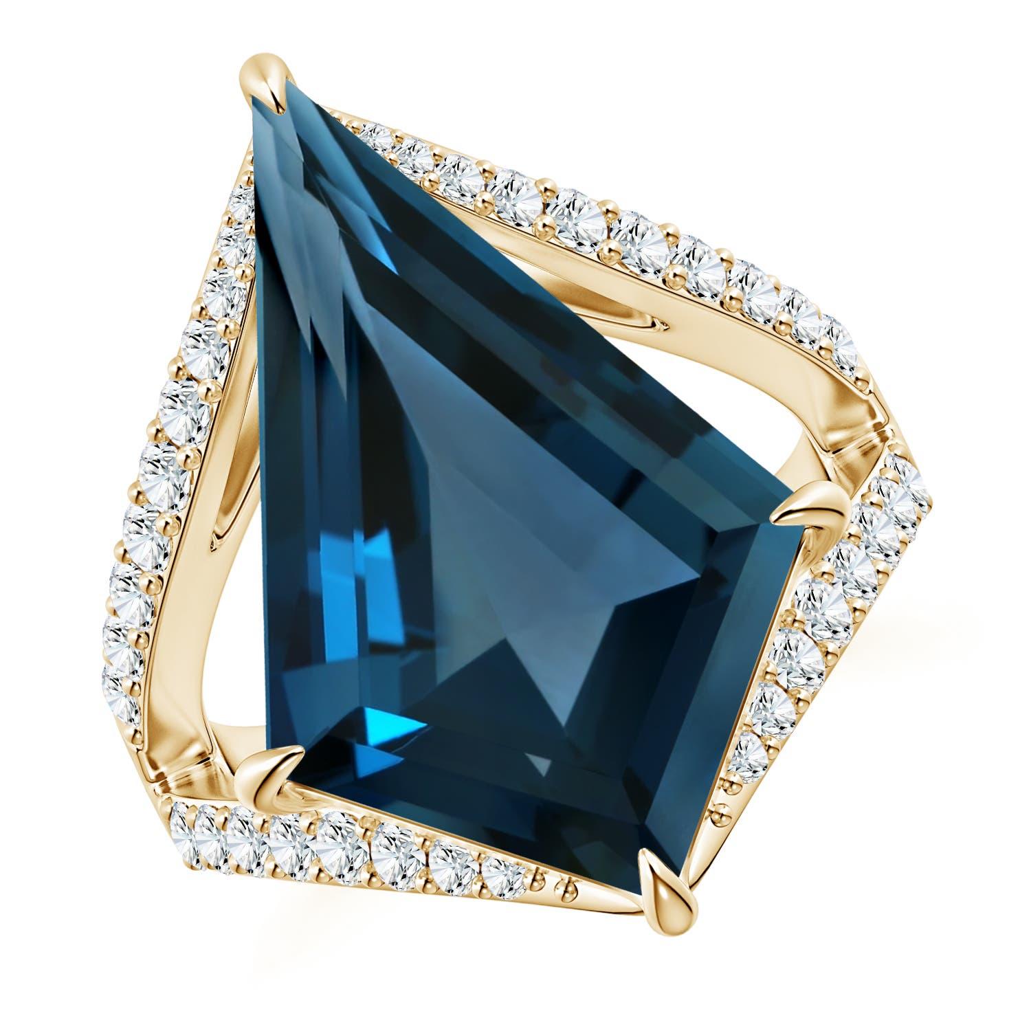 Angara Bague en or 14K en forme de cerf-volant certifié GIA 12.33ct London Blue Topaz en vente 5