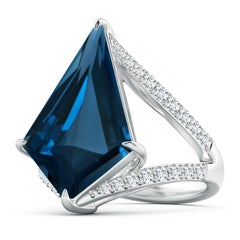 Angara Bague en or 14K en forme de cerf-volant certifié GIA 12.33ct London Blue Topaz