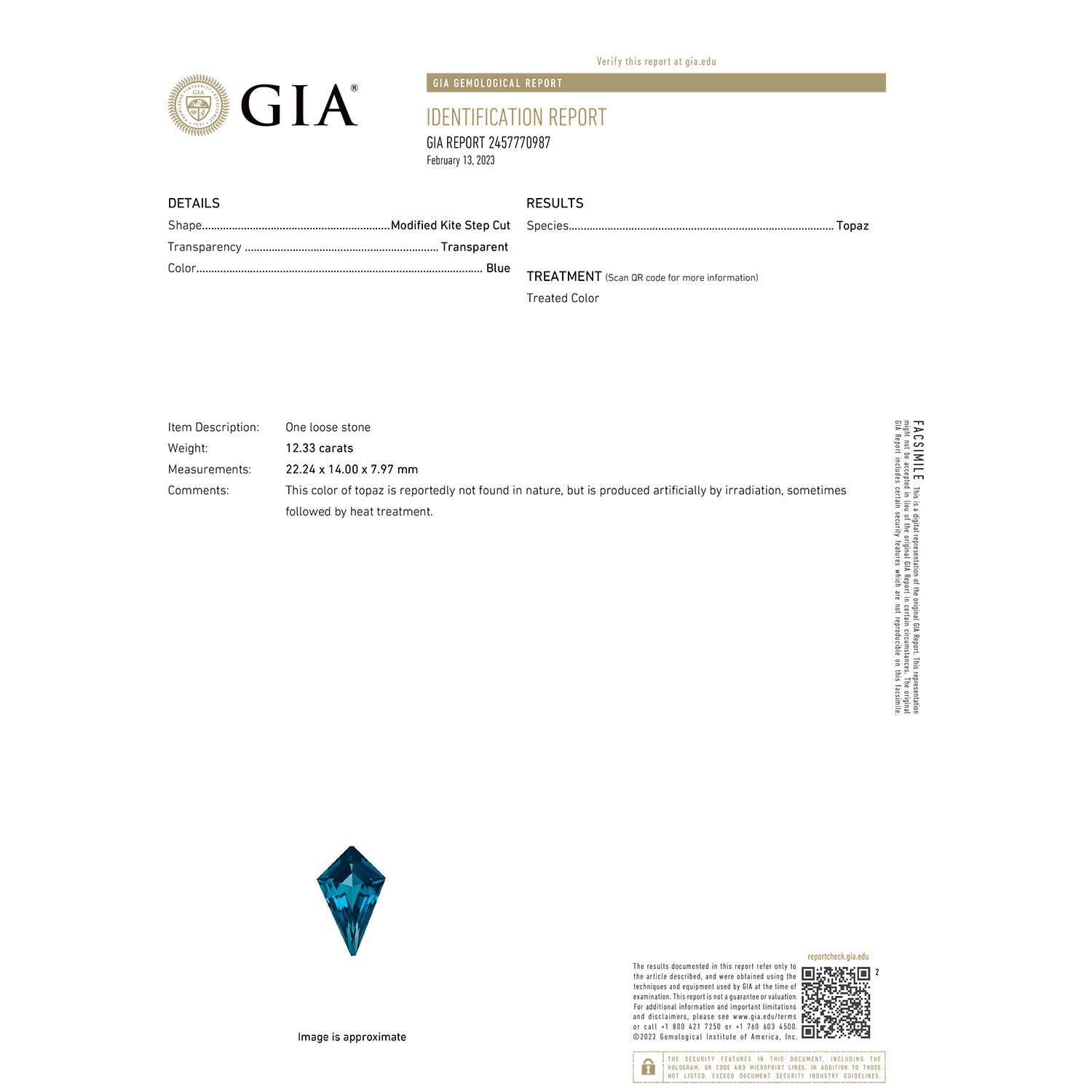 Moderne Angara Bague en or 14K en forme de cerf-volant certifié GIA 12.33ct London Blue Topaz en vente