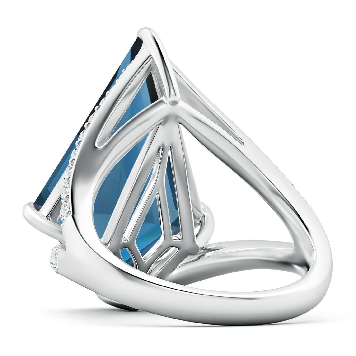 Angara Bague en or 14K en forme de cerf-volant certifié GIA 12.33ct London Blue Topaz Pour femmes en vente