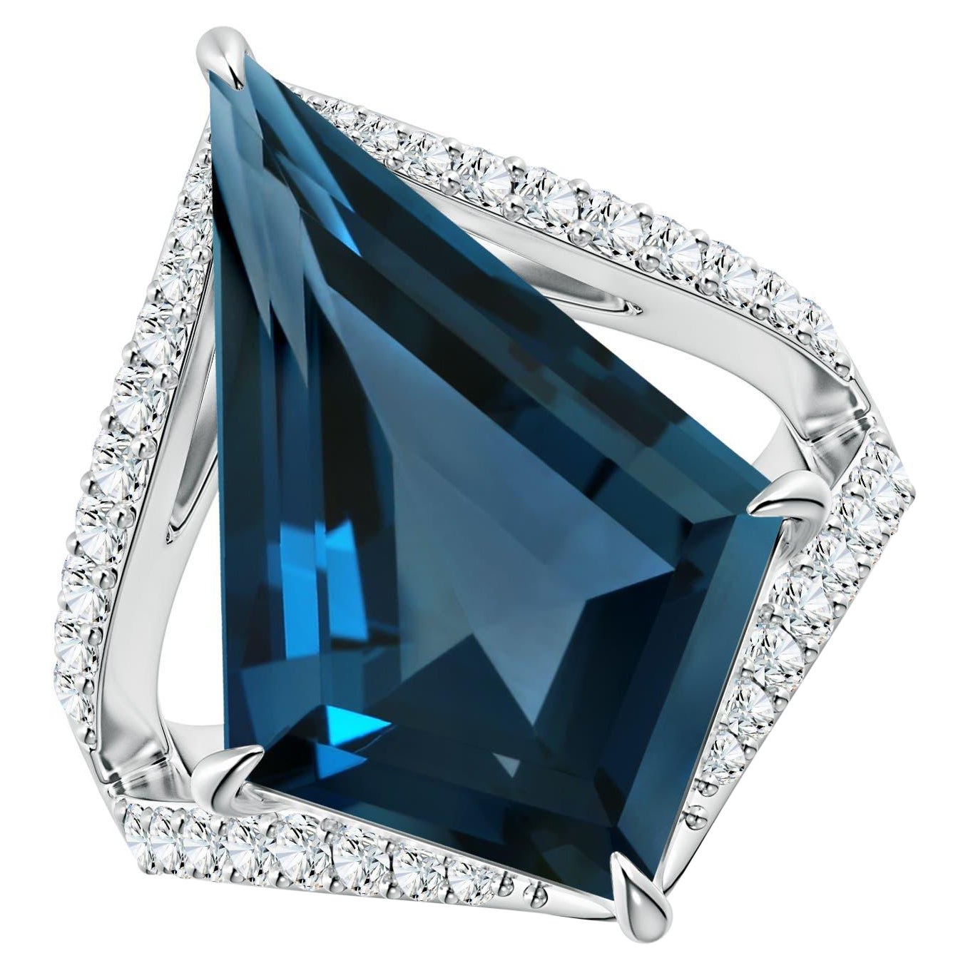 Angara Bague en or 14K en forme de cerf-volant certifié GIA 12.33ct London Blue Topaz