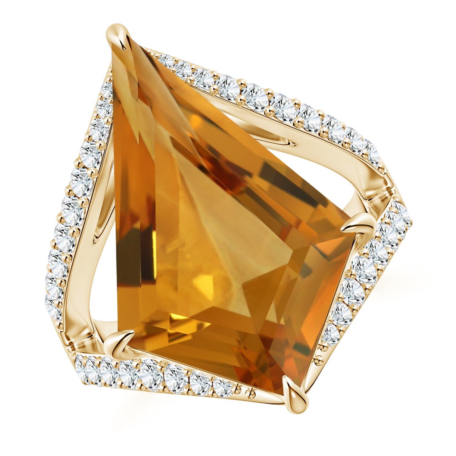 Angara - Halo de citrine en forme de cerf-volant certifié GIA de 8,78ct en or massif 14K en vente 5