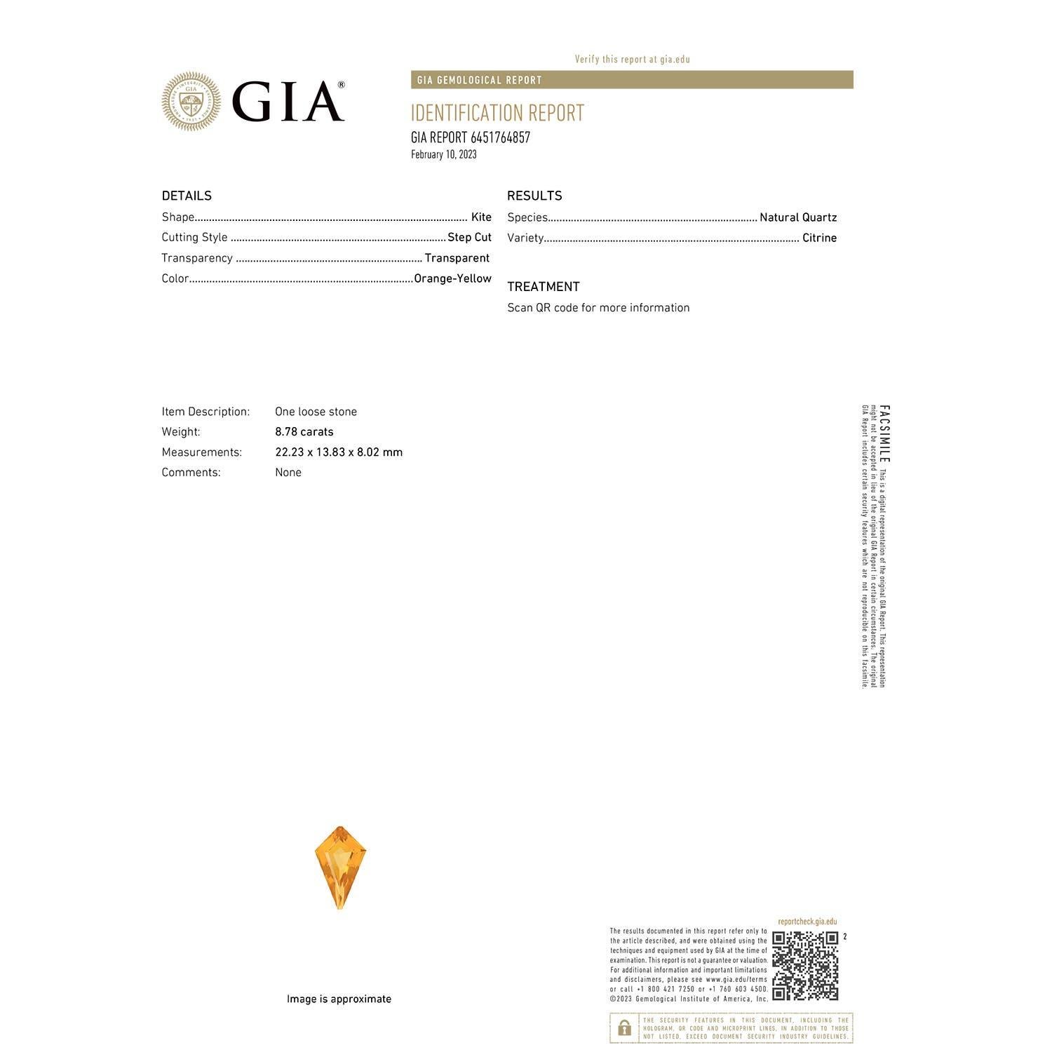 Moderne Angara - Halo de citrine en forme de cerf-volant certifié GIA de 8,78ct en or massif 14K en vente