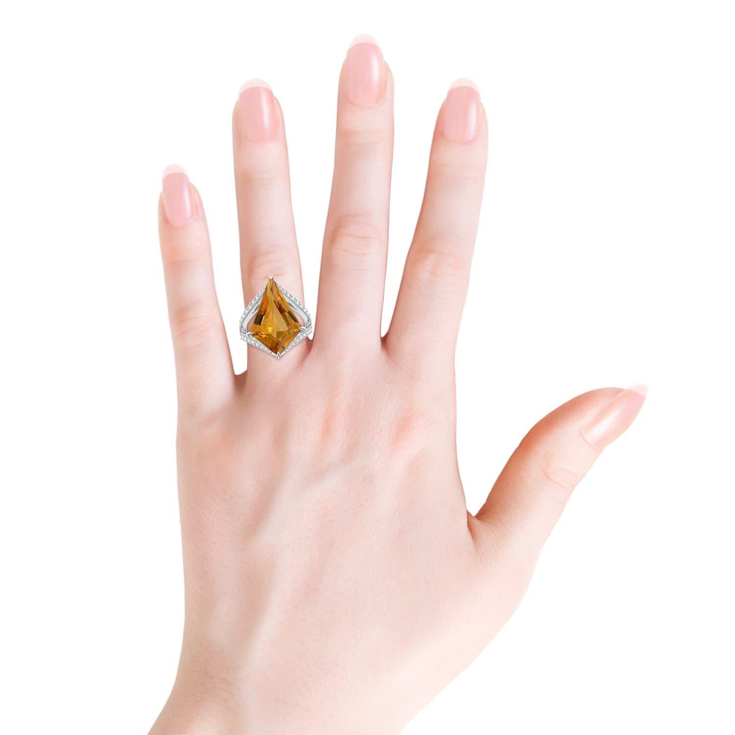 Angara - Halo de citrine en forme de cerf-volant certifié GIA de 8,78ct en or massif 14K en vente 1