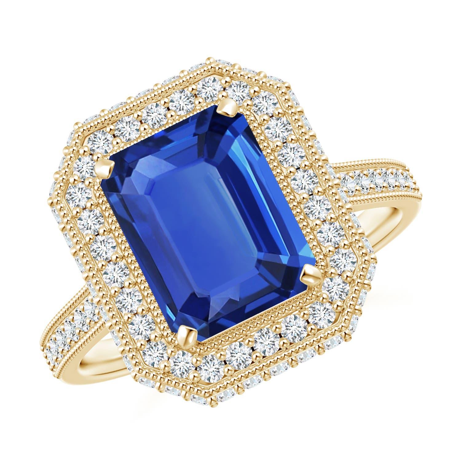 Anello aureolato con zaffiro blu da 3,17 carati certificato GIA di Angara Nature in oro 14 carati in vendita 3