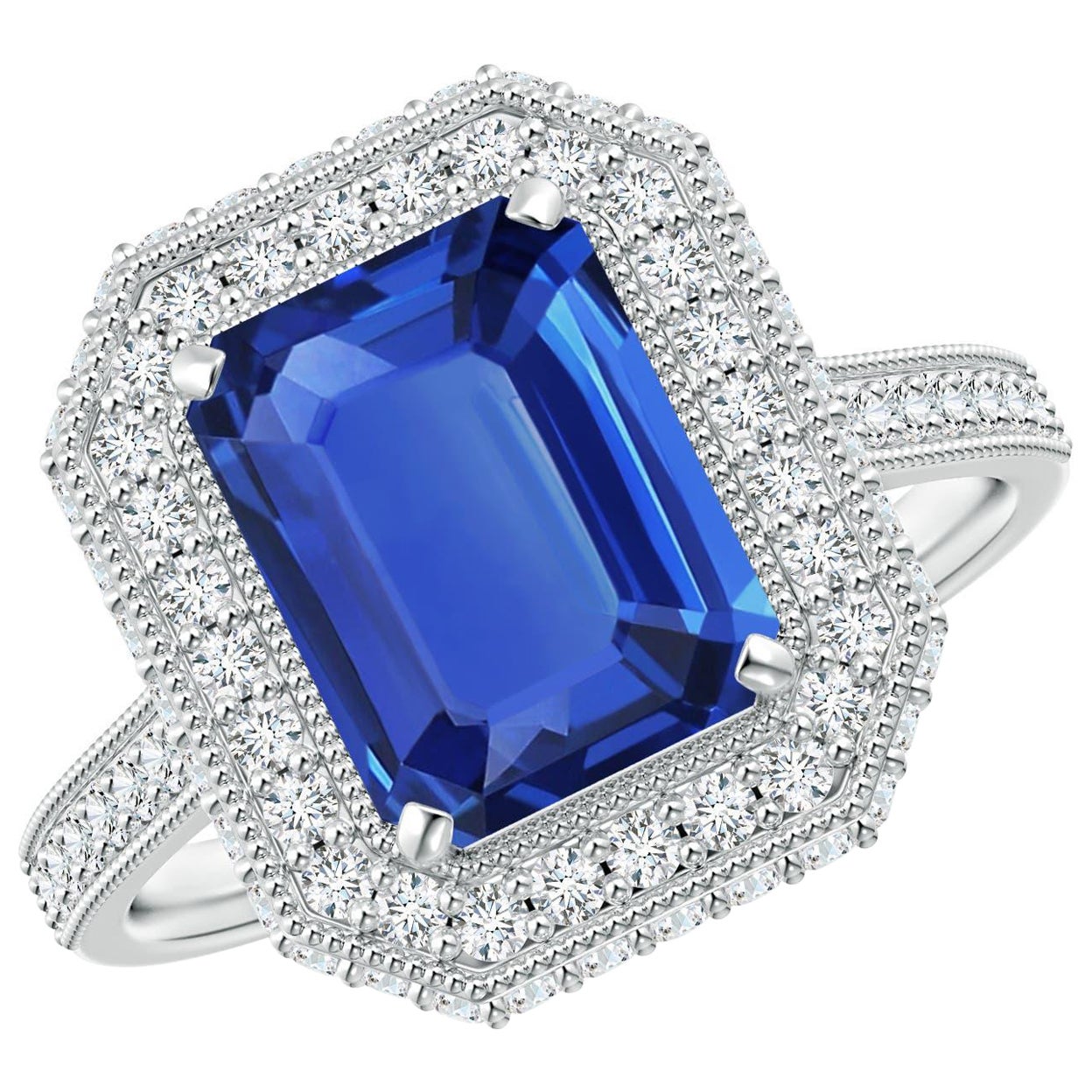 Anello aureolato con zaffiro blu da 3,17 carati certificato GIA di Angara Nature in oro 14 carati in vendita