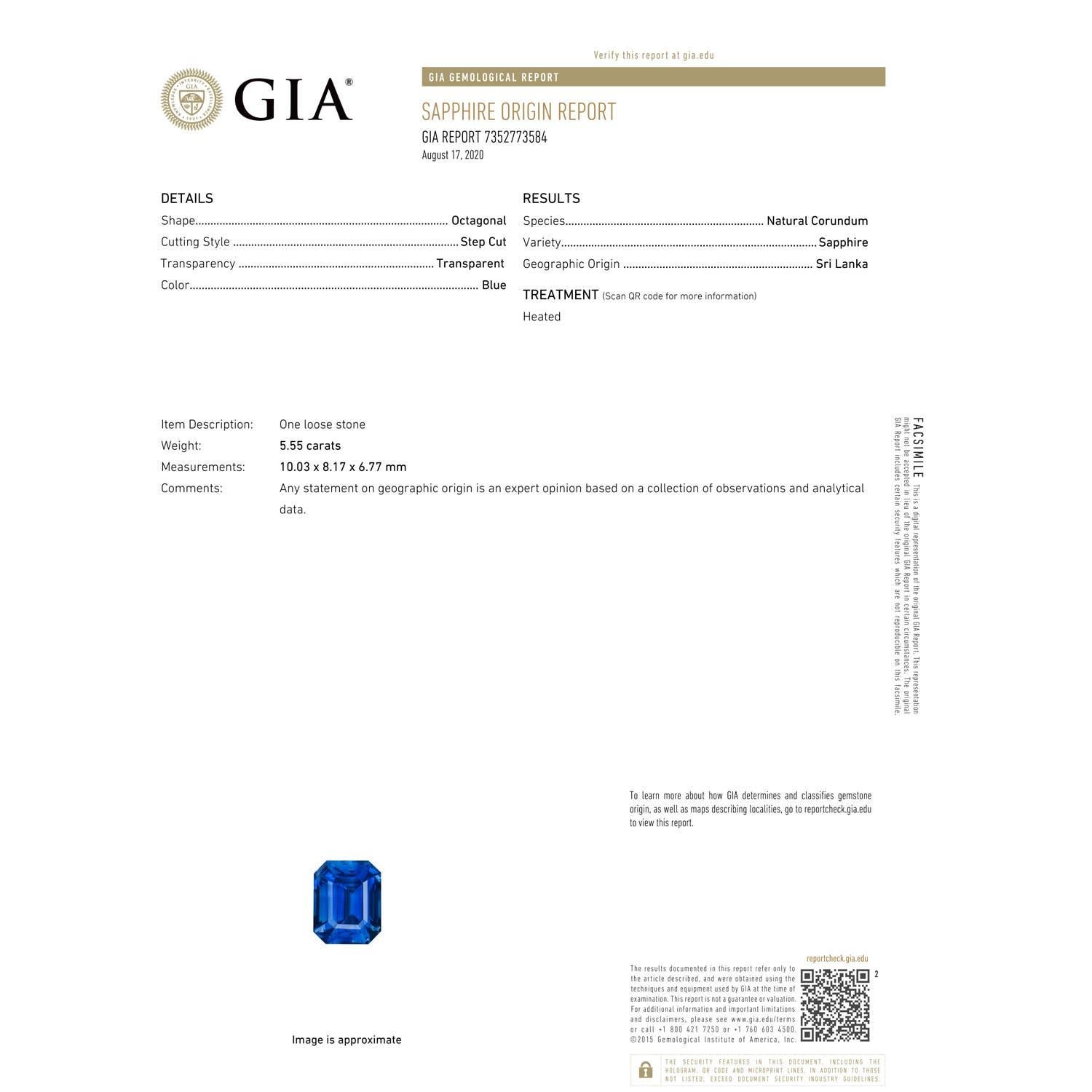 Moderne Pendentif saphir bleu octogonal certifié GIA de 5,55 ct en or 14 carats Angara Nature en vente