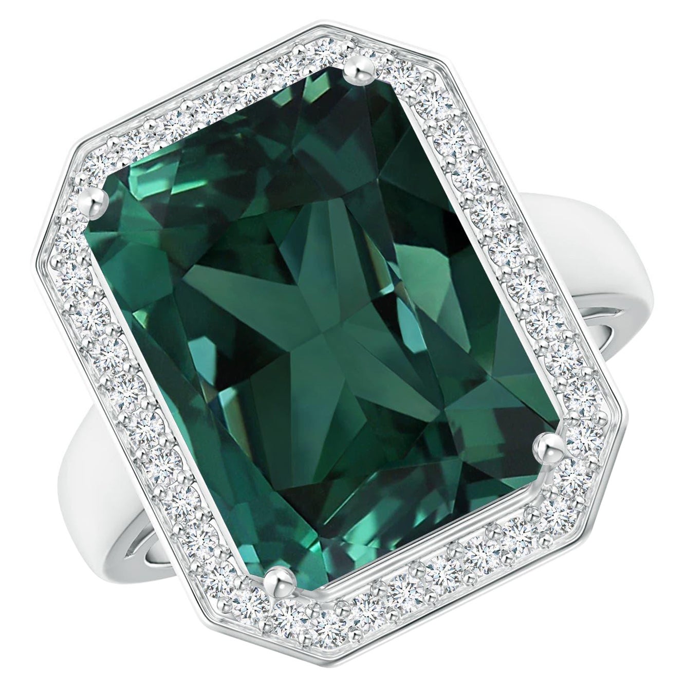 Anello con zaffiro ottagonale di colore verde acqua certificato GIA di Angara in oro massiccio 14 carati