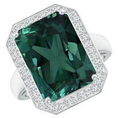 Angara Anillo de zafiro natural certificado por el GIA de color teal octogonal de oro macizo de 14 quilates