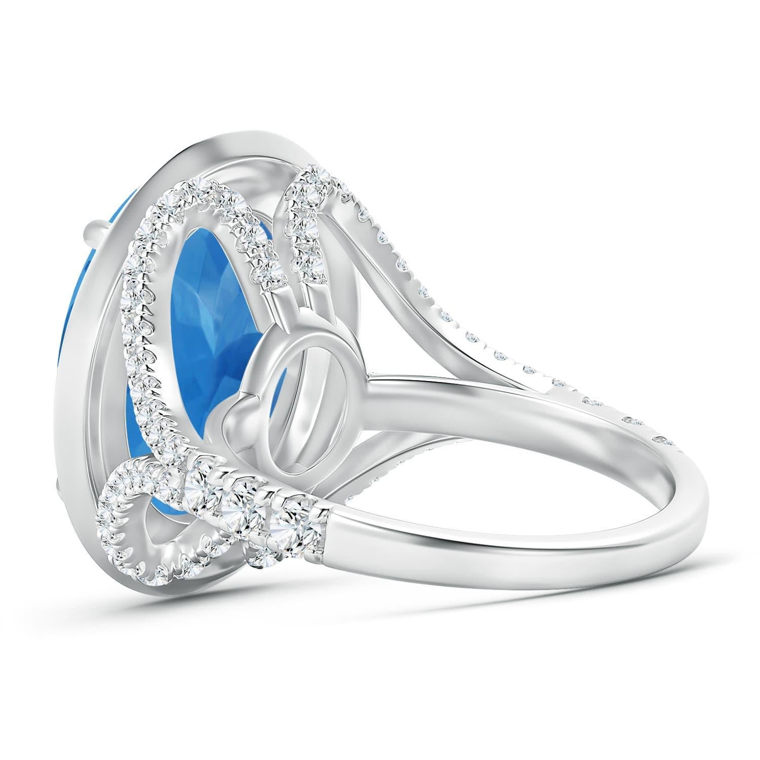 Taille ovale Angara Bague cocktail en or 14K avec topaze bleue ovale de 10,89 ct certifiée par la GIA et naturelle en vente