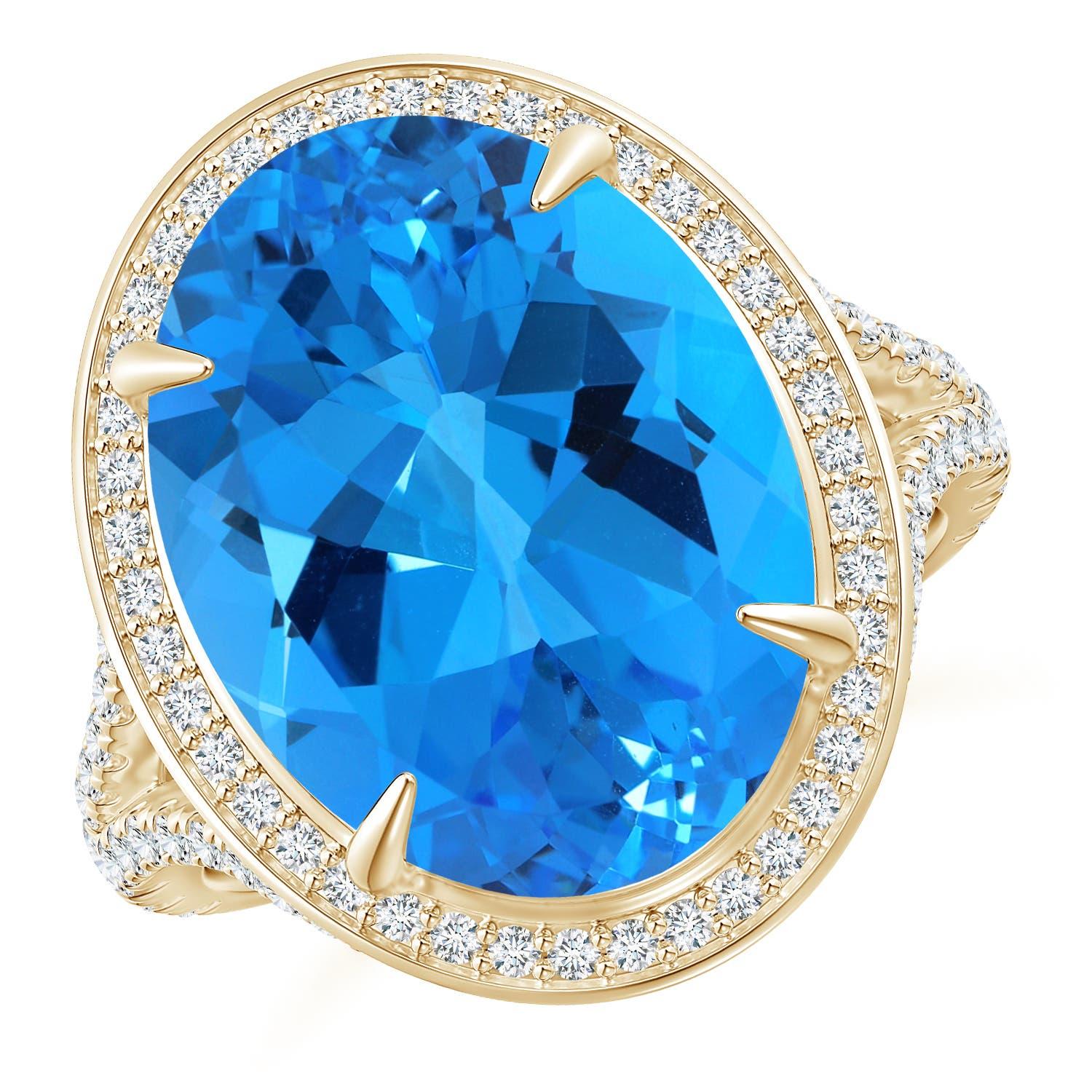 Angara Bague cocktail en or 14K avec topaze bleue ovale de 10,89 ct certifiée par la GIA et naturelle en vente 3
