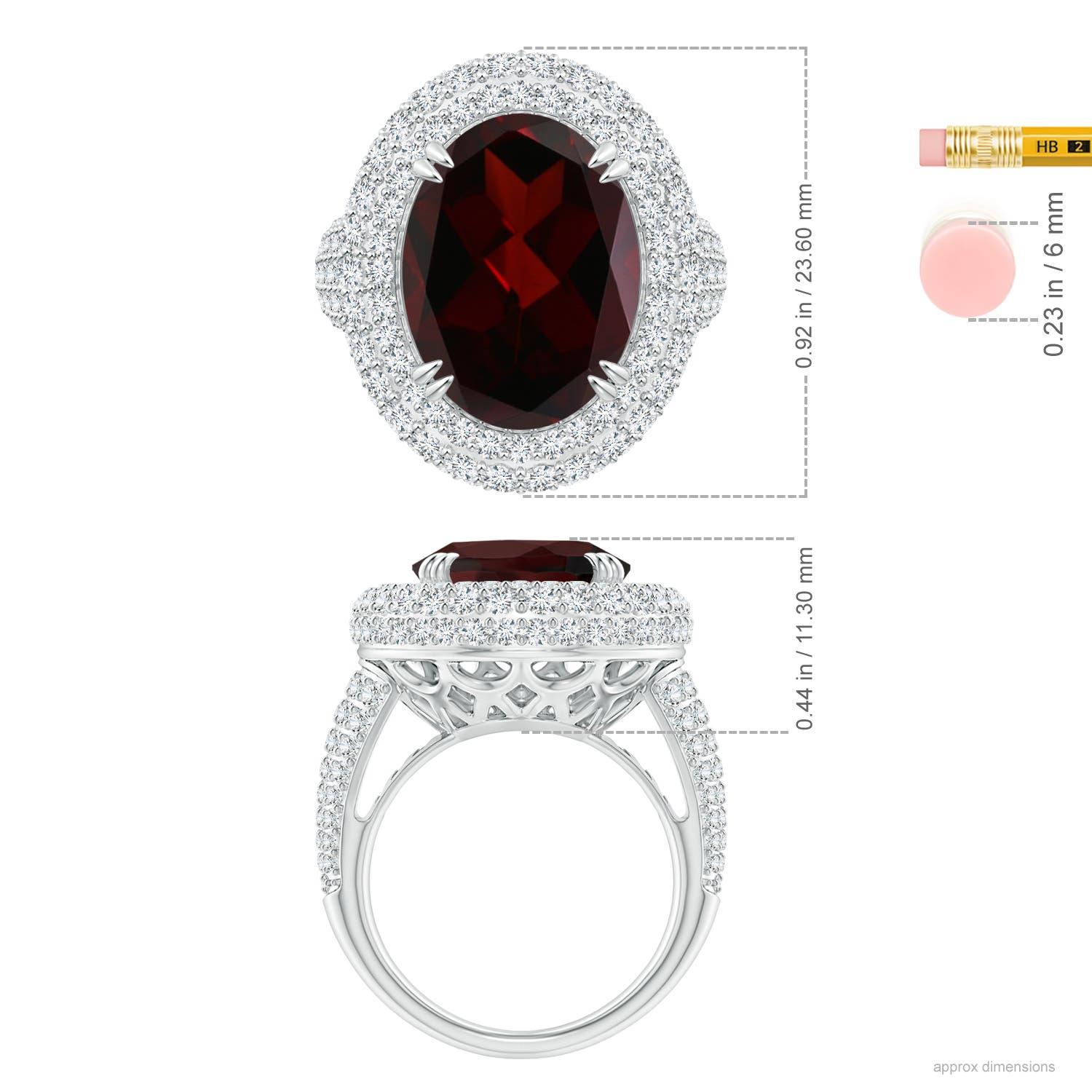 Angara Bague triple halo en or 14K avec grenat ovale certifié GIA de 11,61 ct. Pour femmes en vente