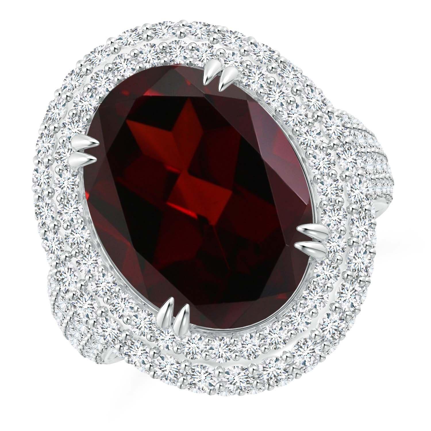 Angara Nature GIA Certified Oval 11.61 ct Garnet Triple Halo Ring in oro 14K