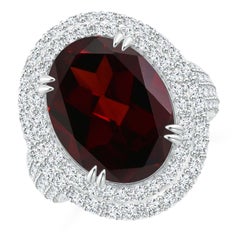 Angara Nature GIA Certified Oval 11.61 ct Garnet Triple Halo Ring in oro 14K