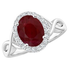 Angara Anillo de Rubí Ovalado Natural Certificado GIA de 1,92 ct con Diamante en Oro de 14K