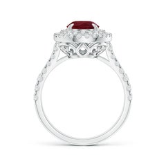 Angara Natural GIA Certified Oval 1.92ct Ruby Double Halo Ring in 14K Solid Gold