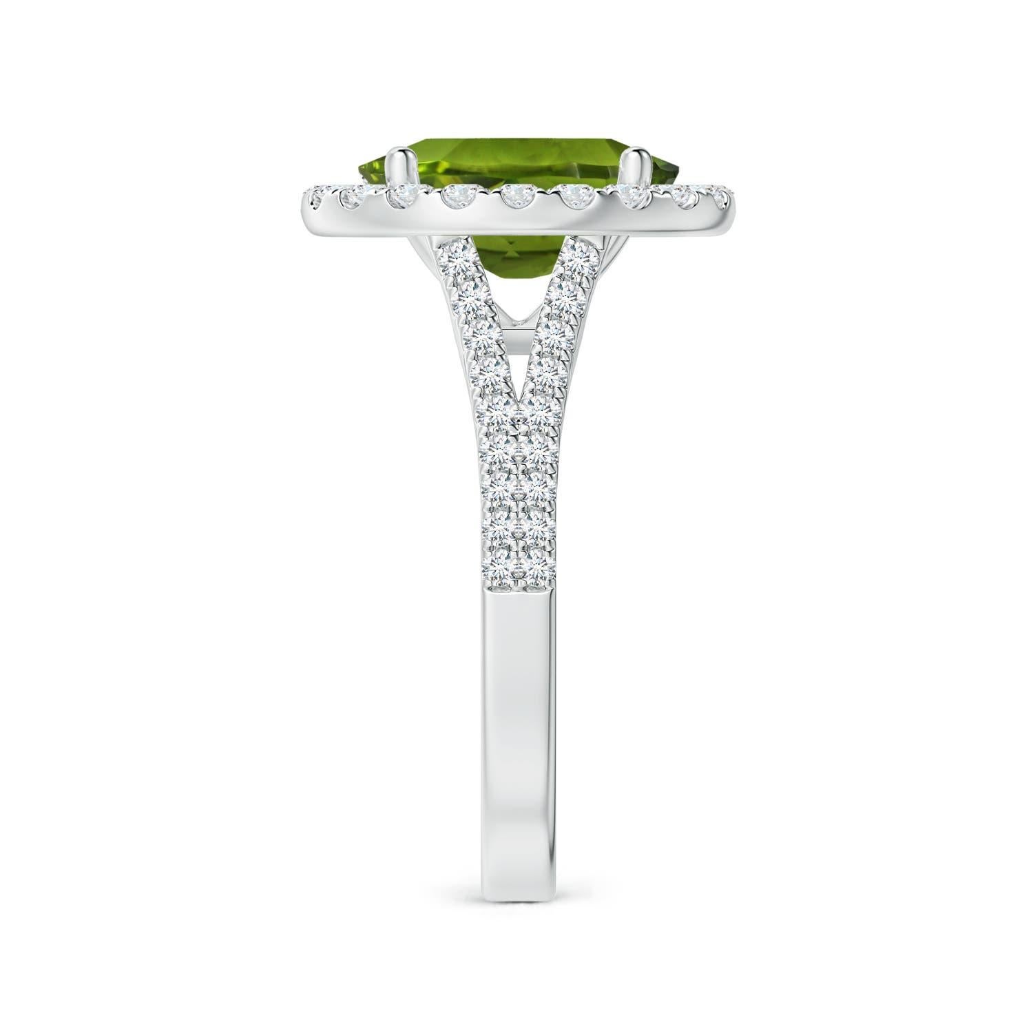 Angara Natural GIA zertifiziert Oval 3,29 ct Peridot Ring mit Diamant in 14K Gold (Ovalschliff) im Angebot