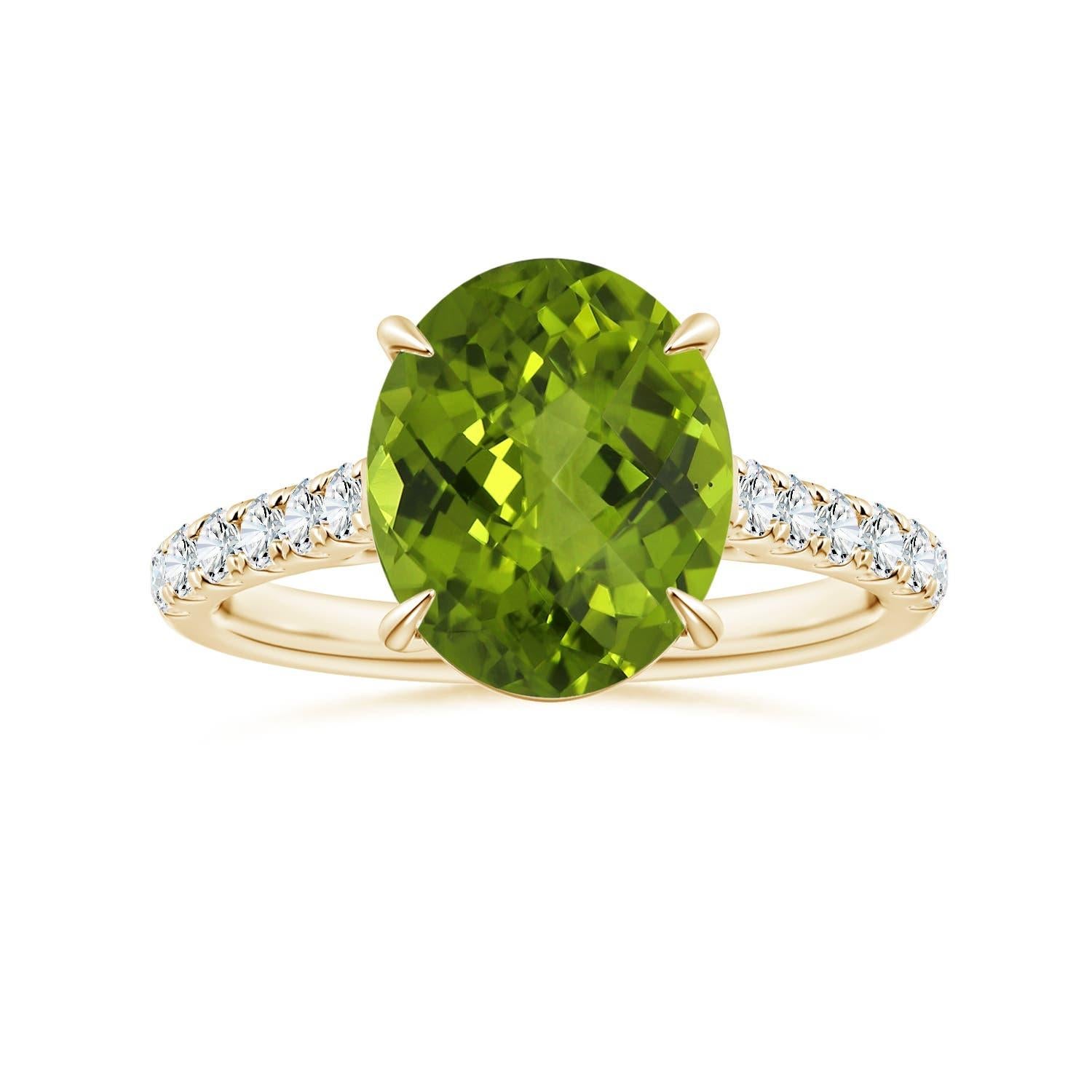 Angara Bague en or 14 carats avec péridot ovale de 3,29 ct certifié par la GIA et diamants en vente 3