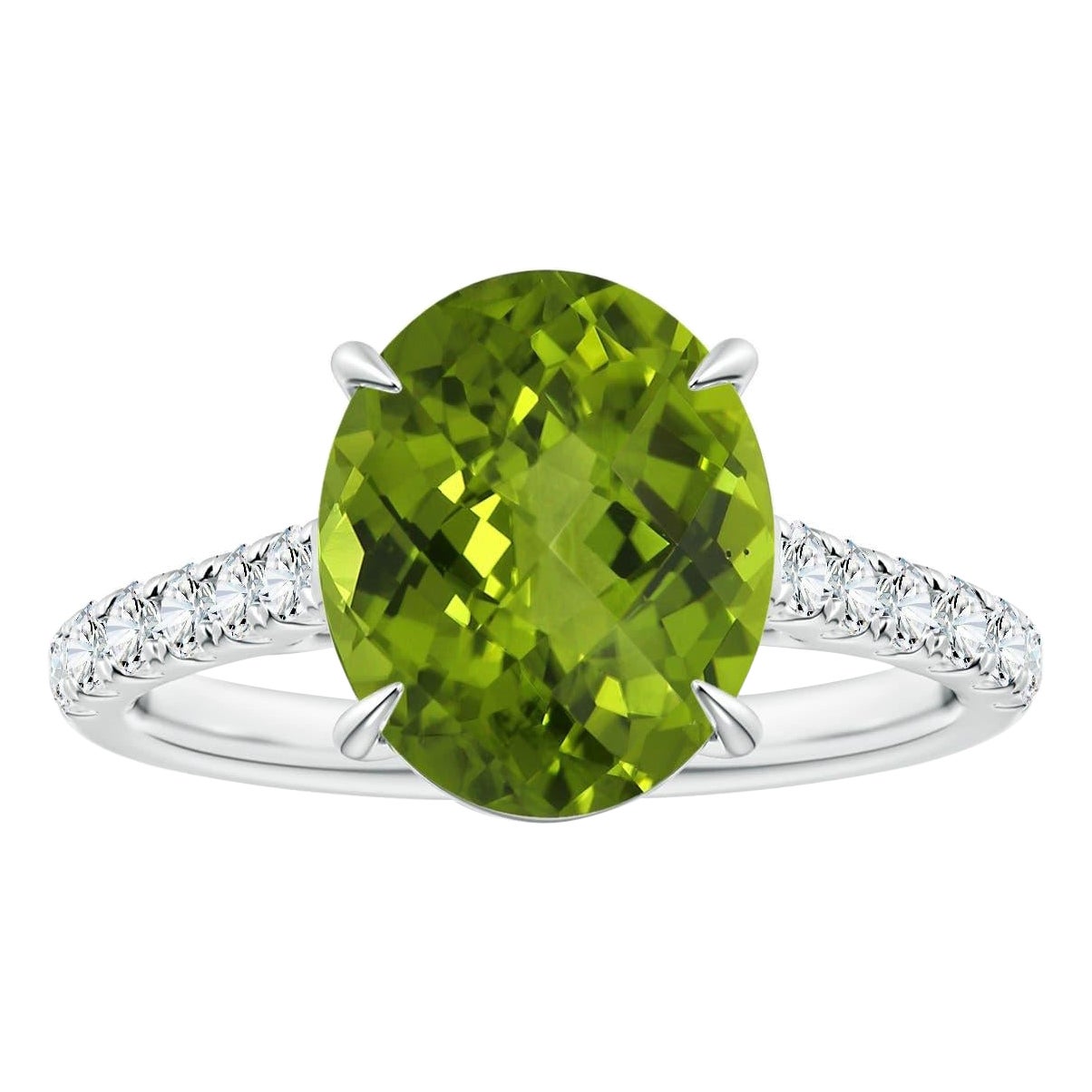 Angara Natural GIA zertifiziert Oval 3,29 ct Peridot Ring mit Diamanten in 14K Gold