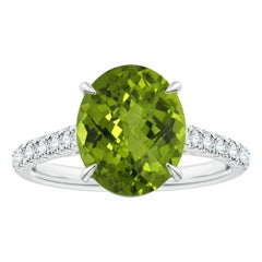 Anello di peridoto ovale da 3,29 carati certificato GIA di Angara con diamanti in oro 14 carati
