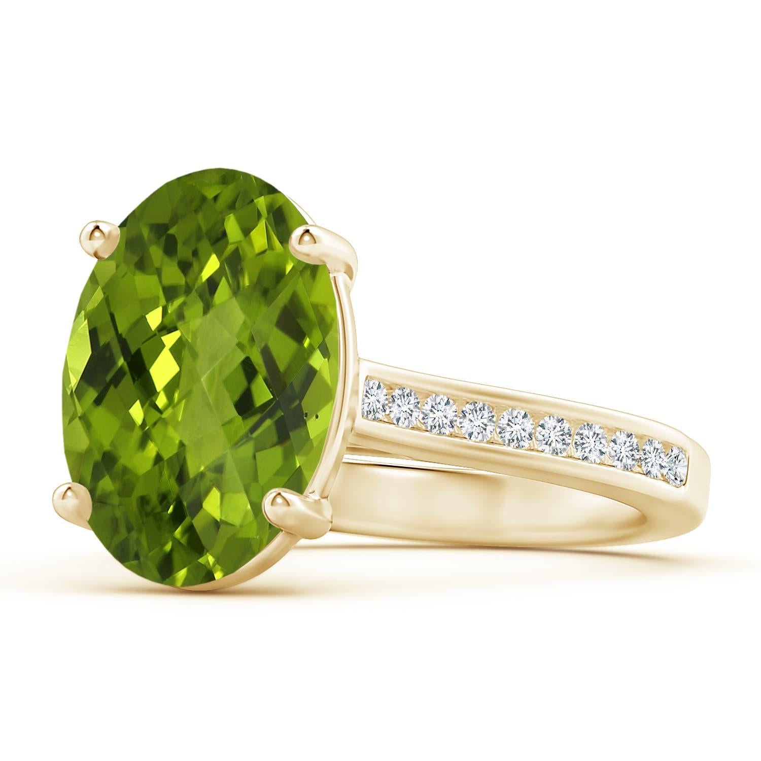 Angara natürlichen GIA zertifiziert Oval 3,29ct Peridot Solitär Ring 14K Solid Gold im Angebot 4