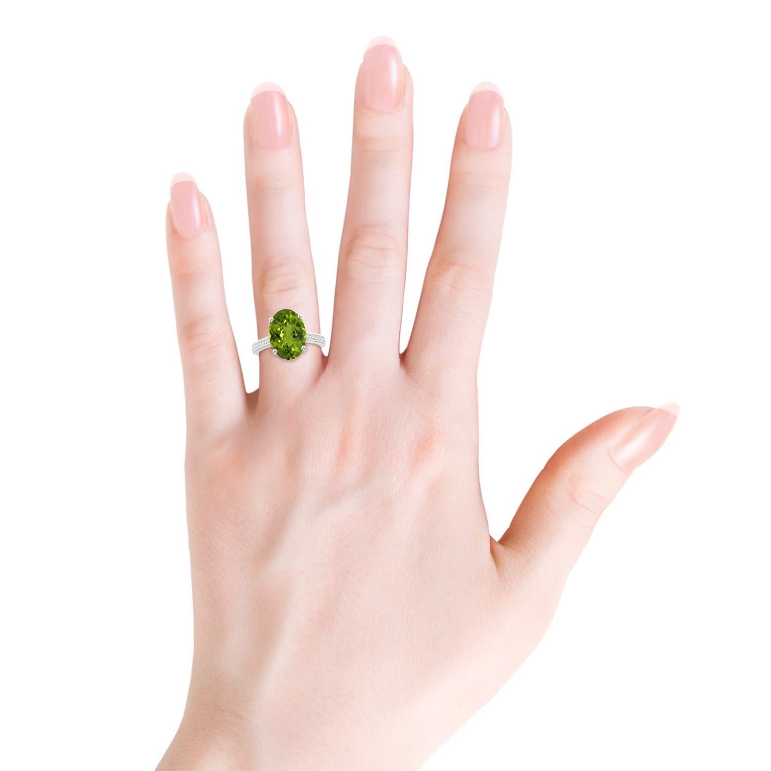 Angara natürlichen GIA zertifiziert Oval 3,29ct Peridot Solitär Ring 14K Solid Gold Damen im Angebot