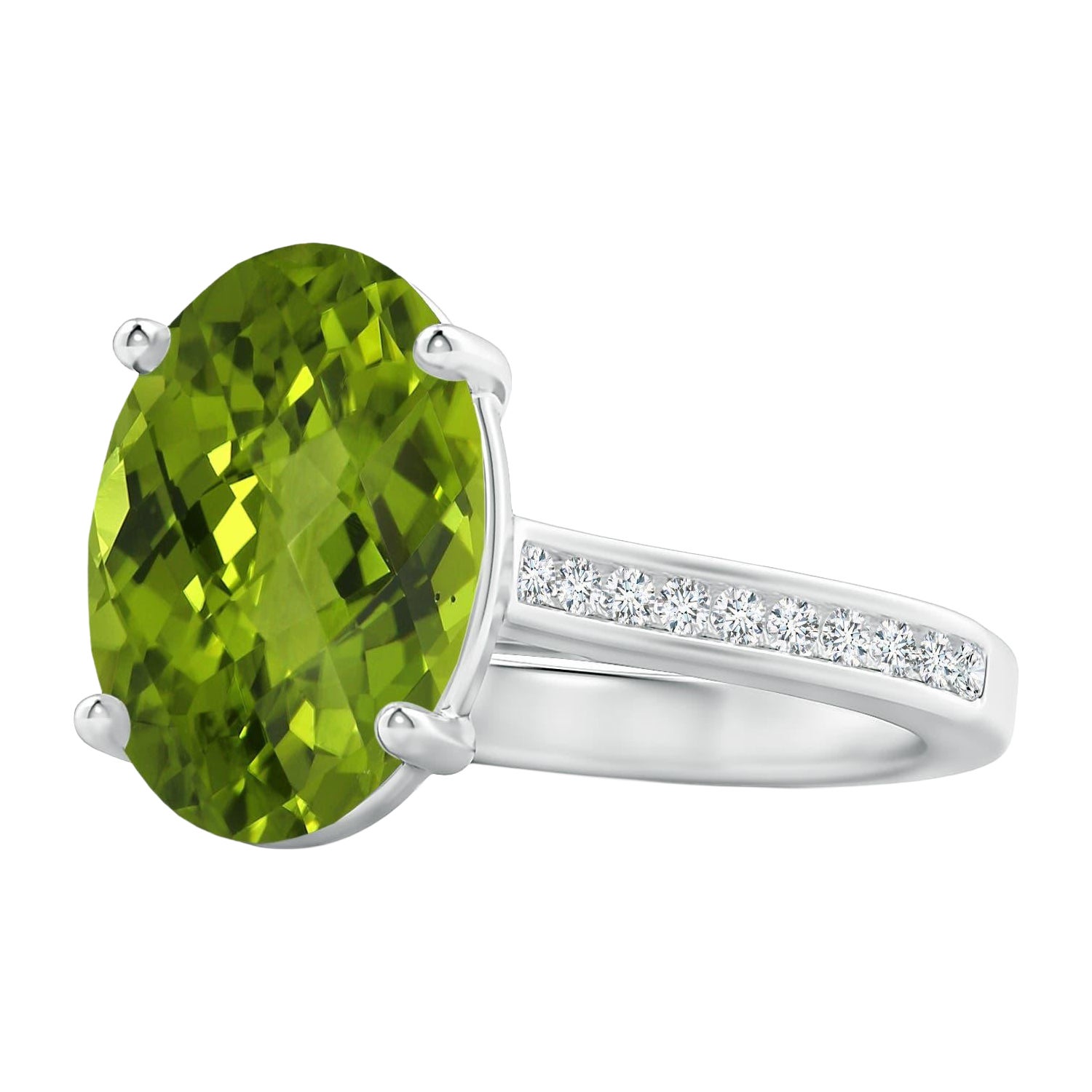 Angara natürlichen GIA zertifiziert Oval 3,29ct Peridot Solitär Ring 14K Solid Gold im Angebot