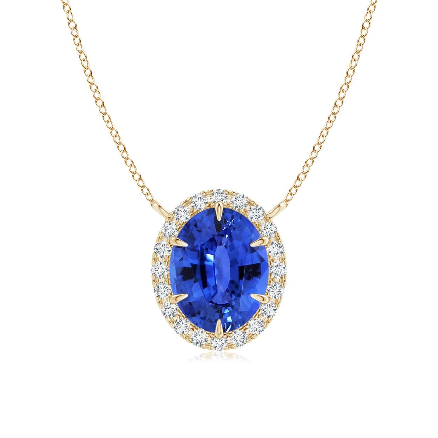 Angara Pendentif Halo en or 14K avec saphir bleu ovale de 3,42 ct certifié GIA Naturel en vente 2