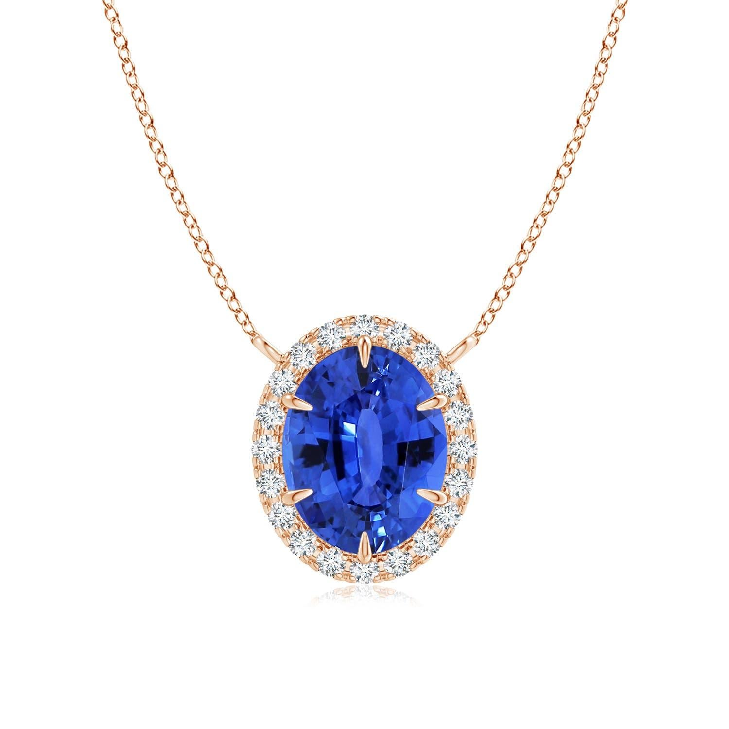 Angara Pendentif Halo en or 14K avec saphir bleu ovale de 3,42 ct certifié GIA Naturel en vente 3