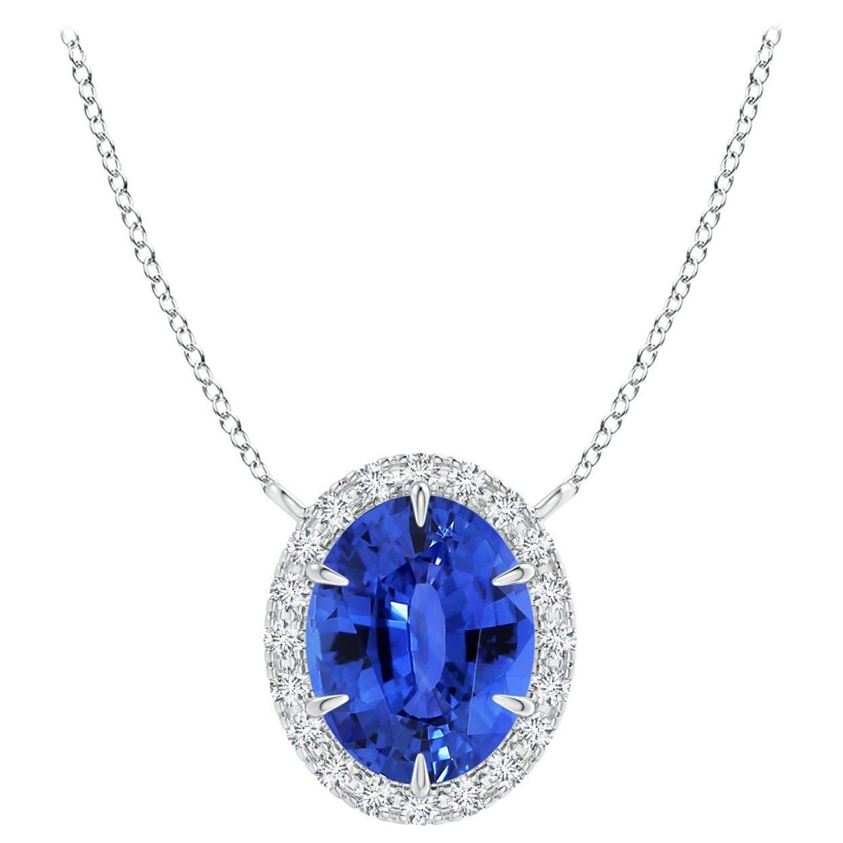Angara Natural GIA zertifiziert Oval 3,42 ct Blauer Saphir Halo-Anhänger in 14K Gold