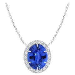 Angara Natural GIA Certified Oval 3.42 ct Blue Sapphire Halo Pendant in 14K Gold